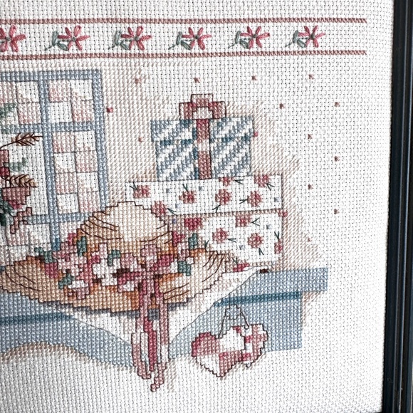 Vintage Framed Karen Avery Pretty Country Collectibles Cross Stitch - Picture 5 of 12